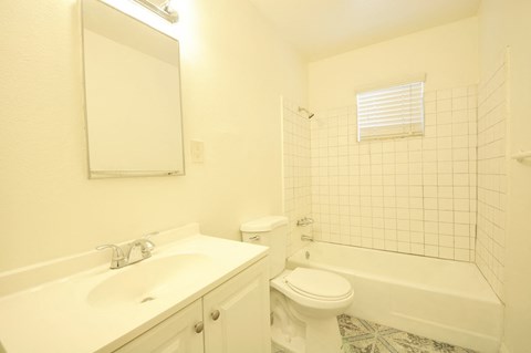 a bathroom with a sink toilet and a bath tub