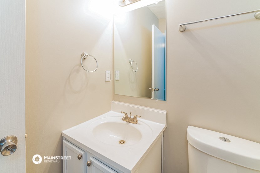 a bathroom with a sink and a mirror and a toilet