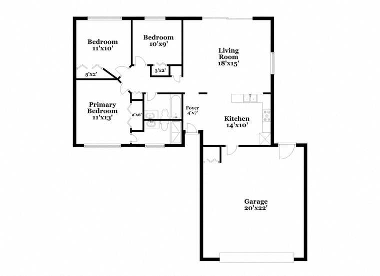 a floor plan of a house with an open concept floor plan with two bedrooms and