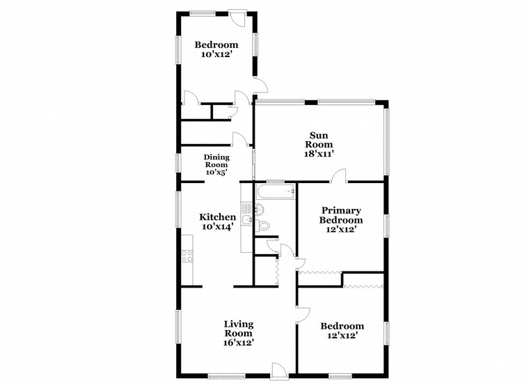 a floor plan of a house with two bedrooms and a kitchen and a living room