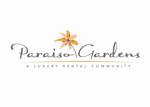 a logo for a luxury rental community called paradise gardens