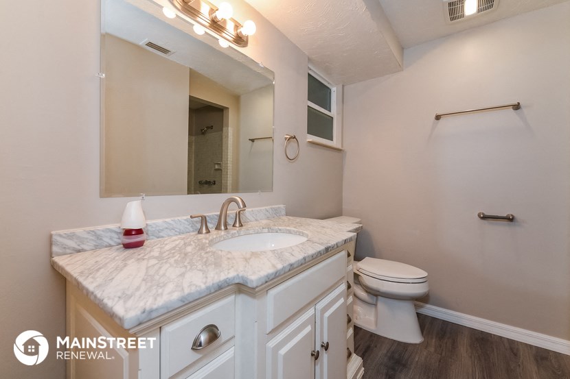 a bathroom with a sink and a toilet and a mirror