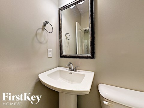 a bathroom with a sink and a mirror and a toilet