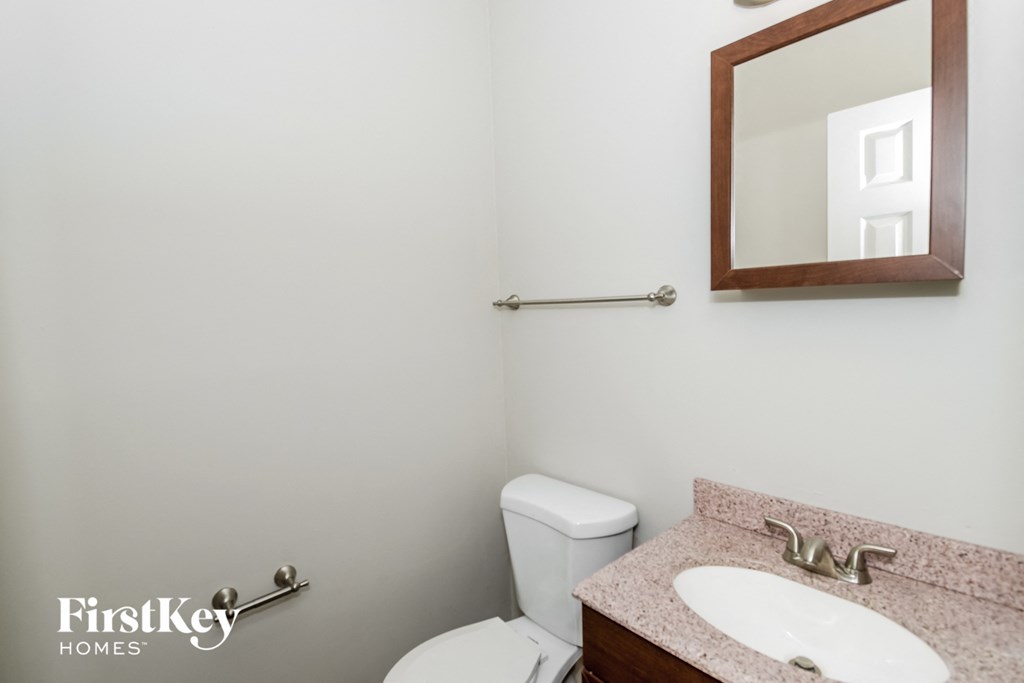 a bathroom with a sink and a toilet and a mirror