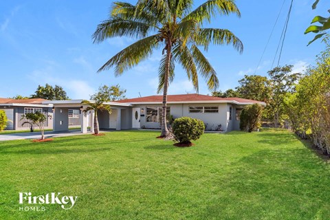 a house with a palm tree in front of it