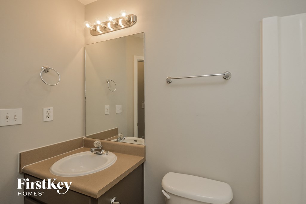a bathroom with a sink and a toilet and a mirror