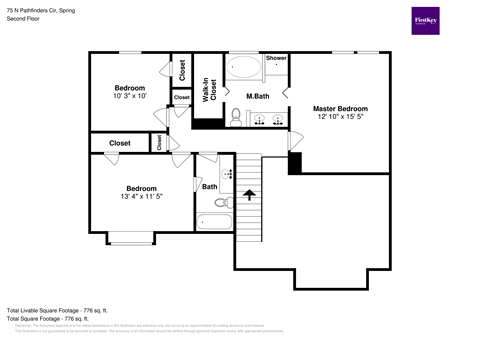 A floor plan of a Spring home with two bedrooms and a master bedroom.