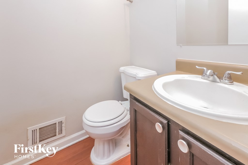a bathroom with a sink and a toilet and a mirror