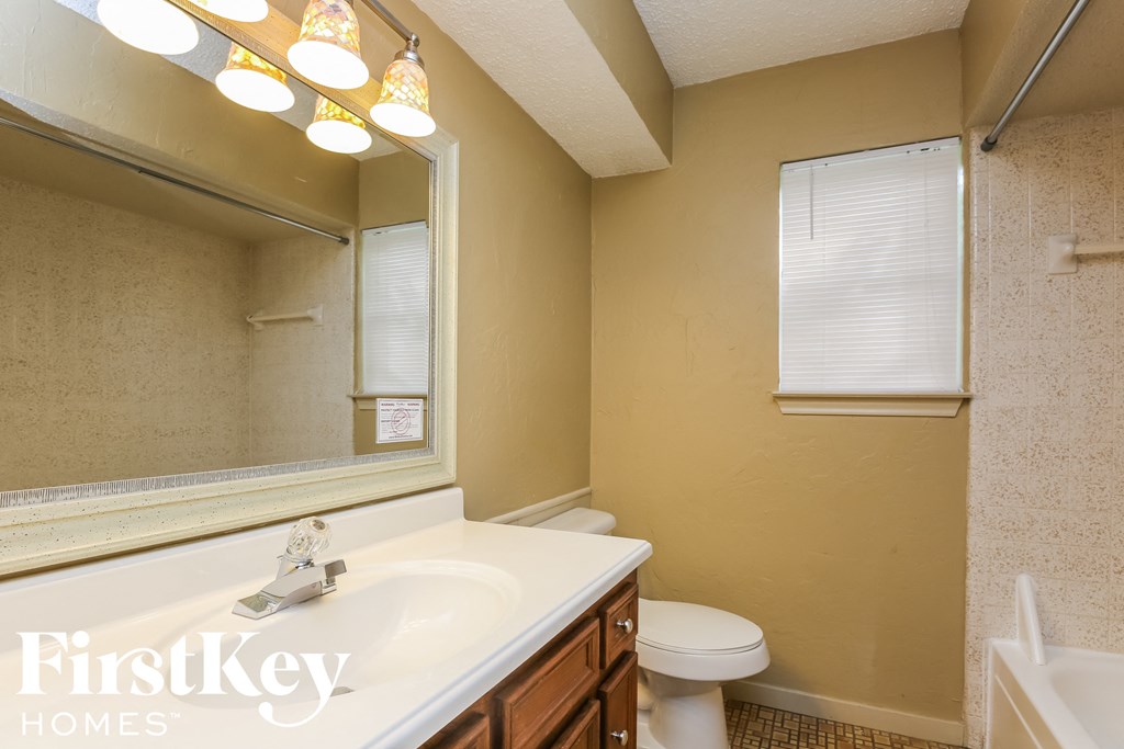 a bathroom with a sink and a toilet and a mirror
