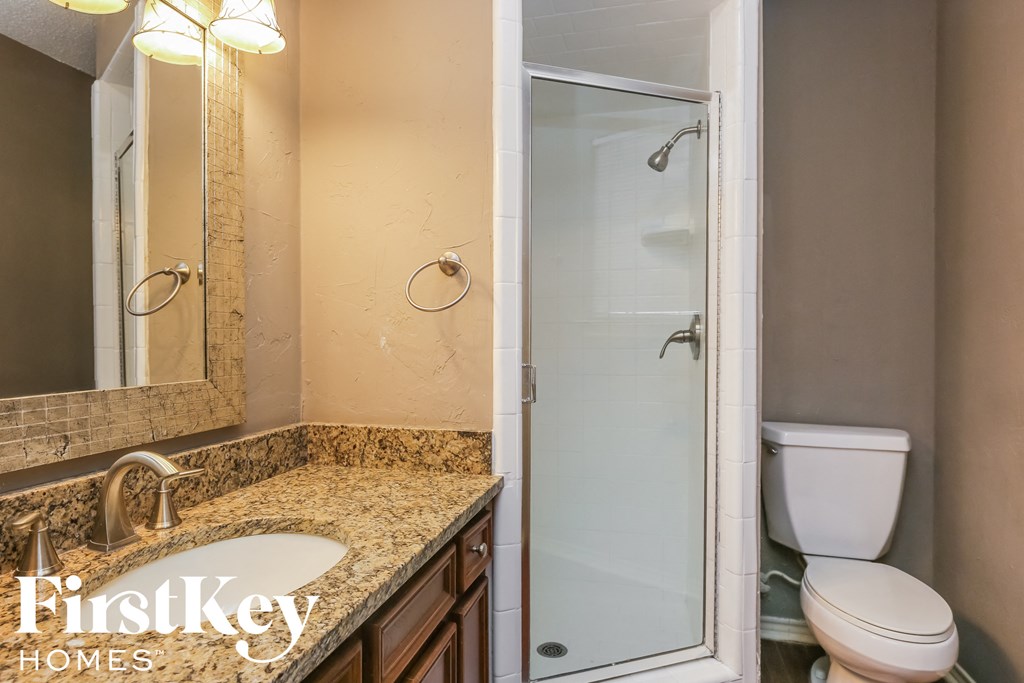 a bathroom with a sink toilet and a shower