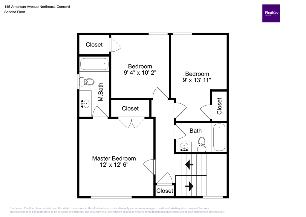 A floor plan of a condo with three bedrooms and a master bedroom.