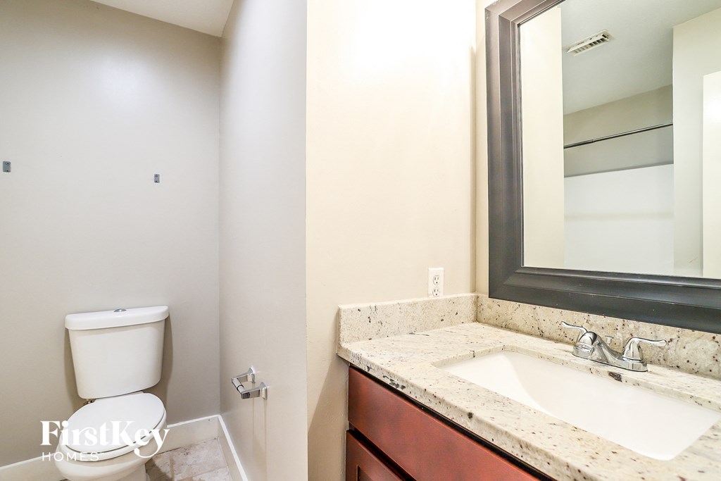 a bathroom with a sink and a toilet and a mirror