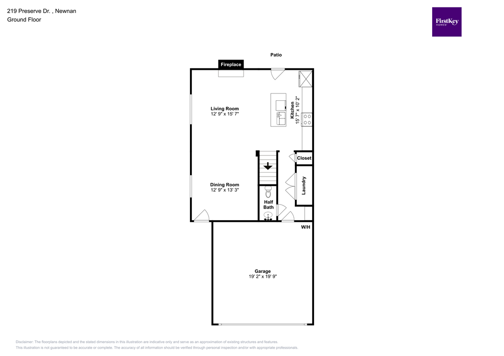 A floor plan for 219 Preserve Dr. in Newnan shows a living room, dining room, and garage.