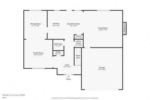 A floor plan of a house with a garage and a living room.