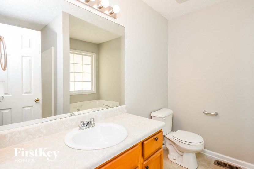 a bathroom with a sink and a toilet and a mirror