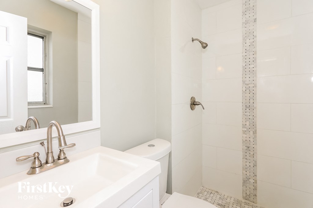 a bathroom with a sink and a toilet and a shower