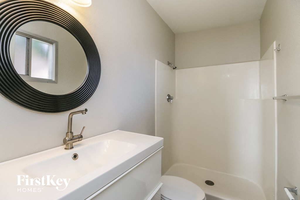 a bathroom with a sink and a mirror and a toilet
