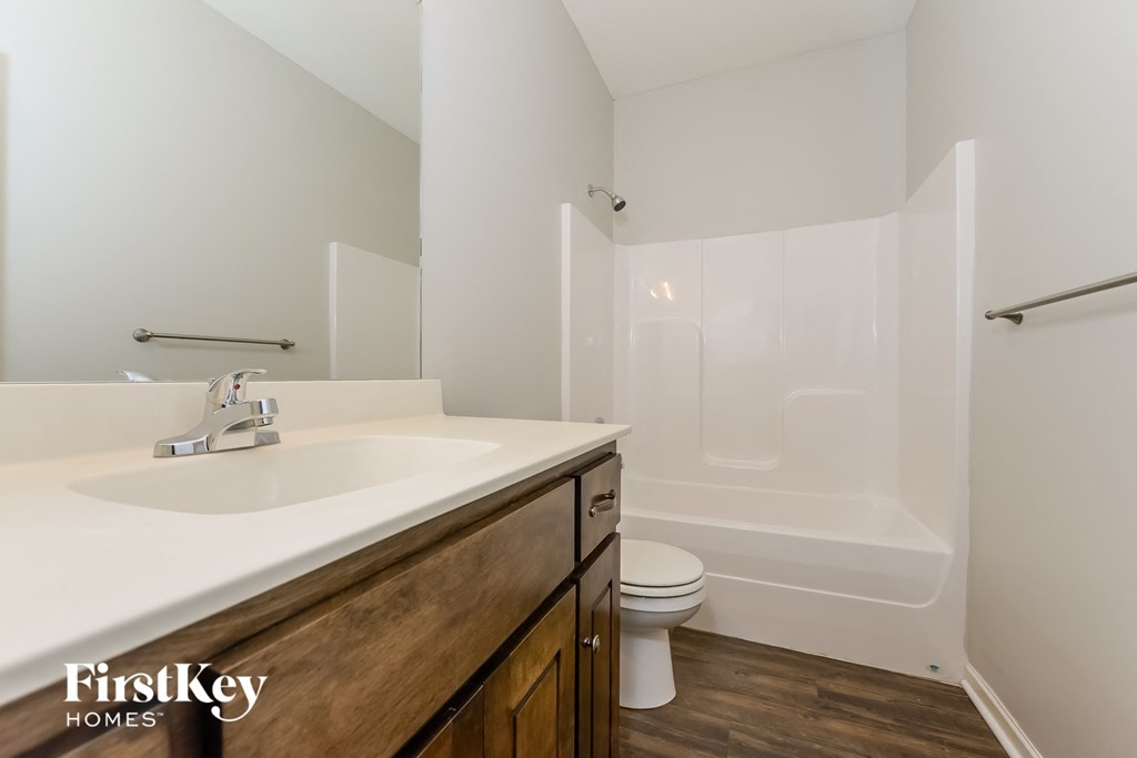 a bathroom with a sink and a toilet and a bath tub