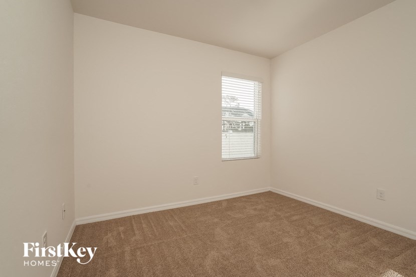 a spacious living room with carpet and a window