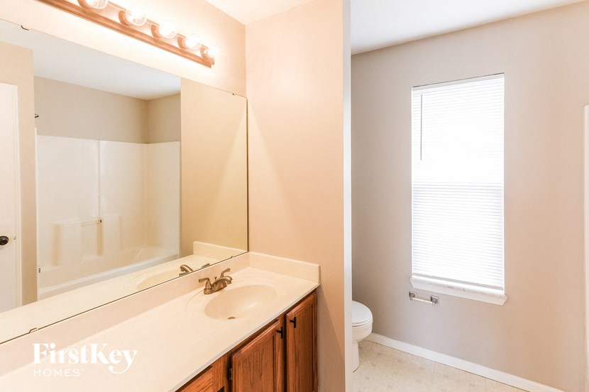 a bathroom with a sink and a toilet and a mirror