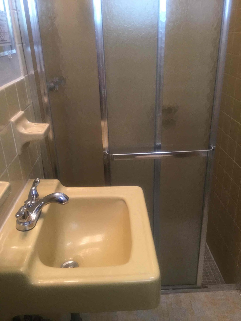 a bathroom with a sink and a shower