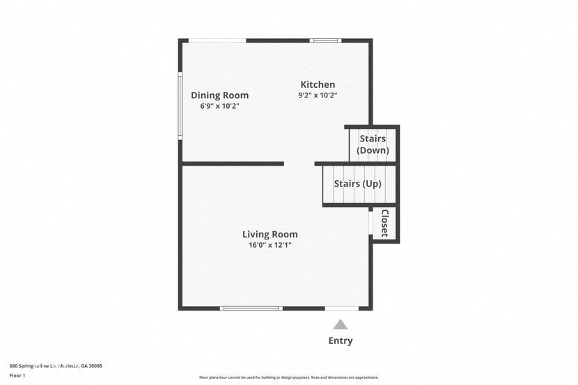 a floor plan for a living room with a dining room and a stairwell