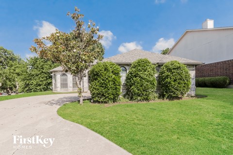 A house with a driveway and a tree in front of it.