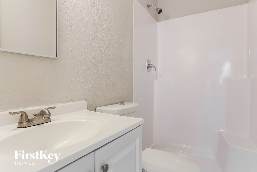 a bathroom with a sink and a toilet and a shower