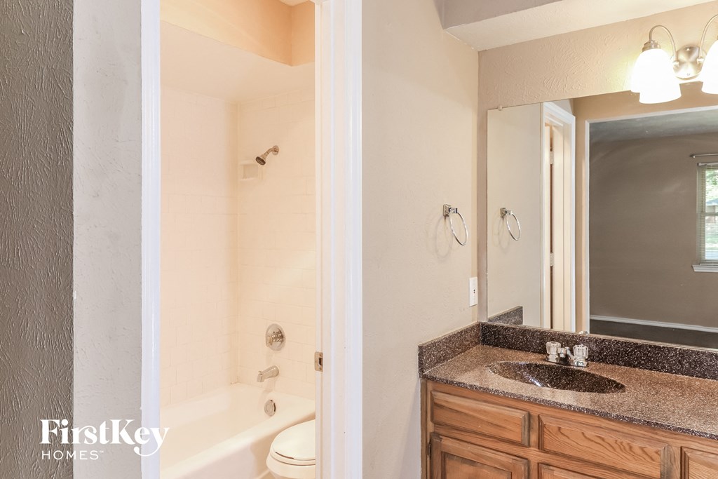 a bathroom with a sink and a toilet and a mirror