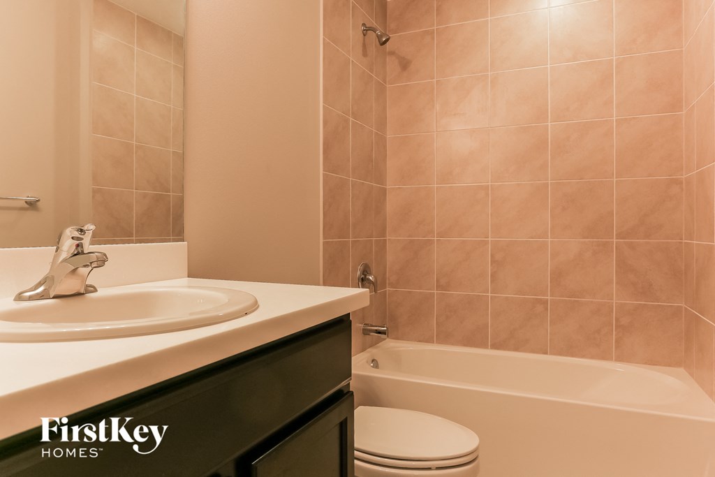 a bathroom with a sink and a toilet and a bath tub
