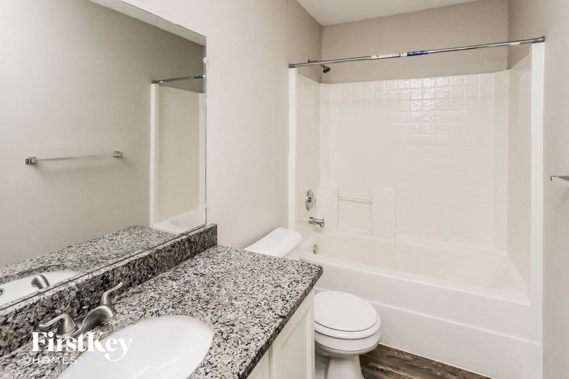 a bathroom with a sink and a toilet and a shower