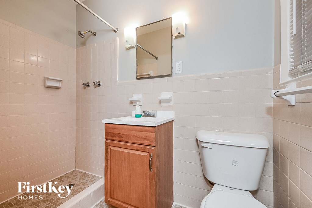a bathroom with a toilet and a sink and a mirror