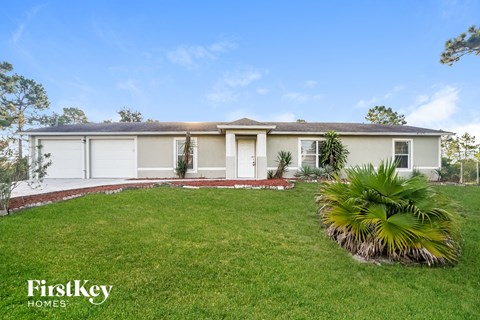 a home with a lawn and palm tree in front of it