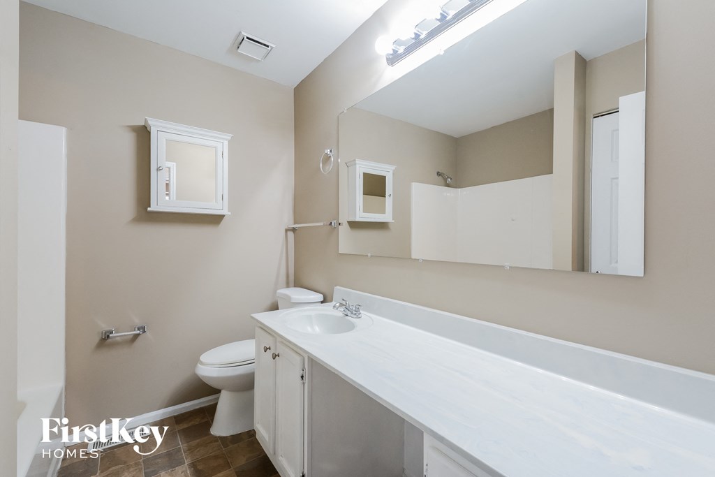 a bathroom with a sink and a toilet and a mirror