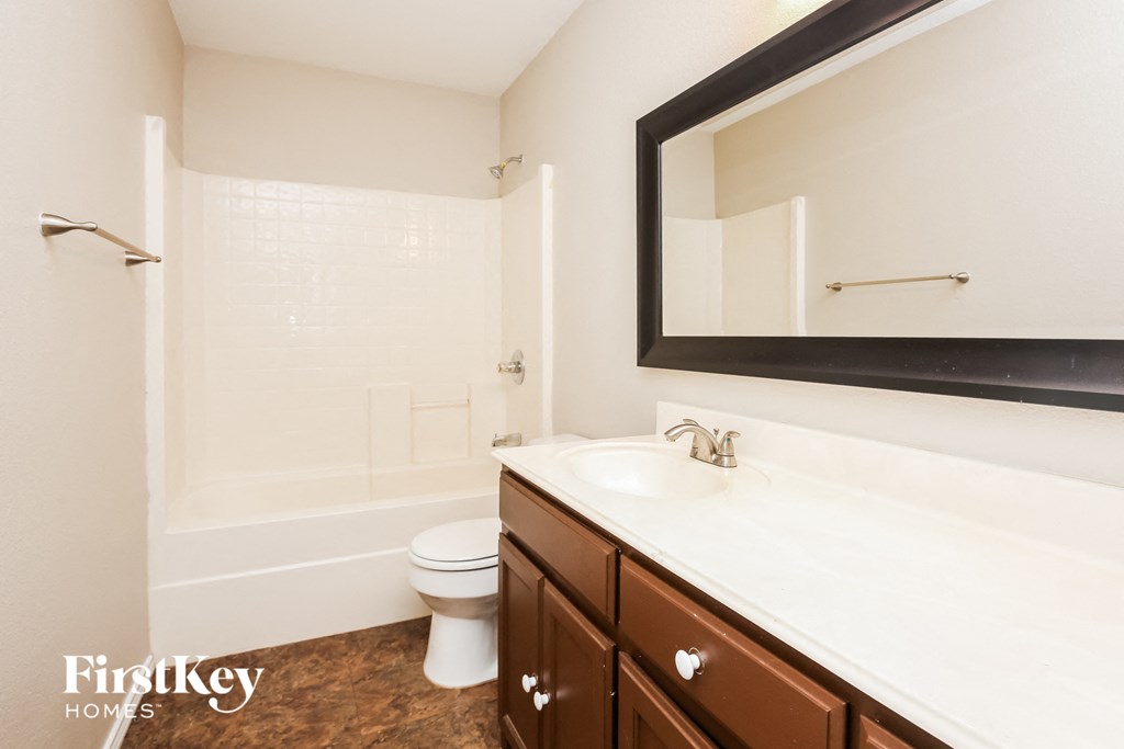a bathroom with a sink and a toilet and a mirror
