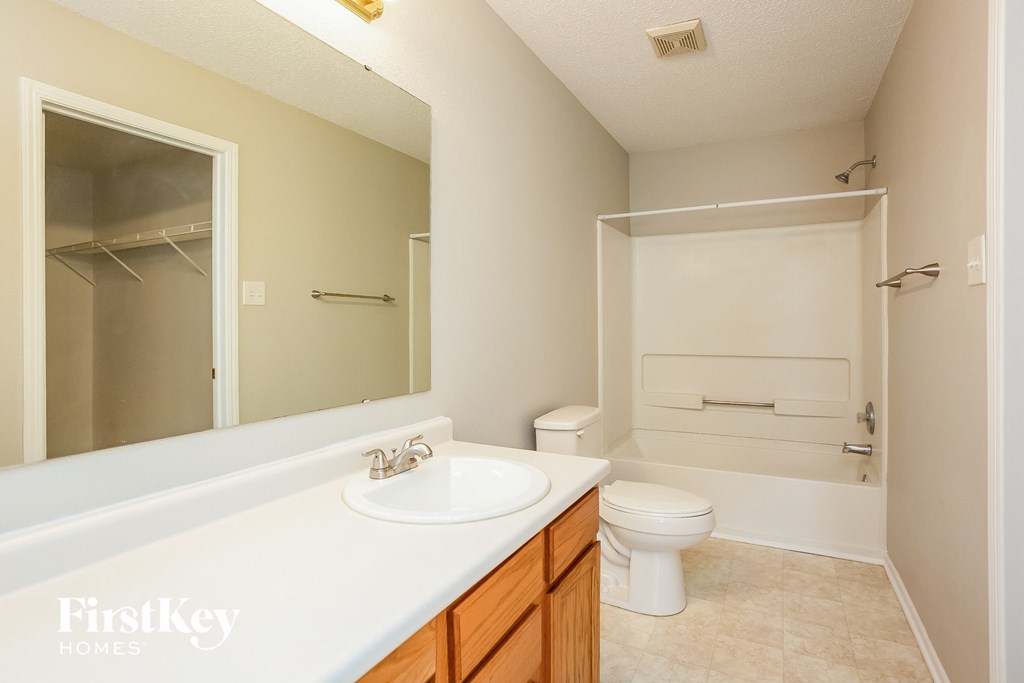 a bathroom with a sink and a toilet and a mirror
