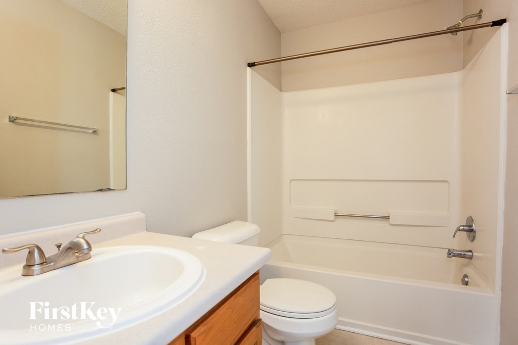 a bathroom with a sink and a toilet and a bath tub