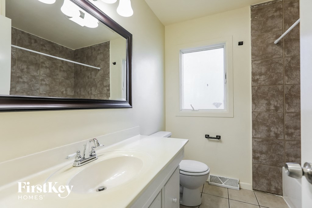 a bathroom with a sink and a mirror and a toilet
