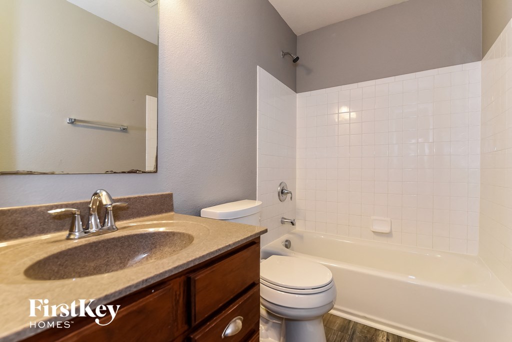 a bathroom with a sink and a toilet and a tub