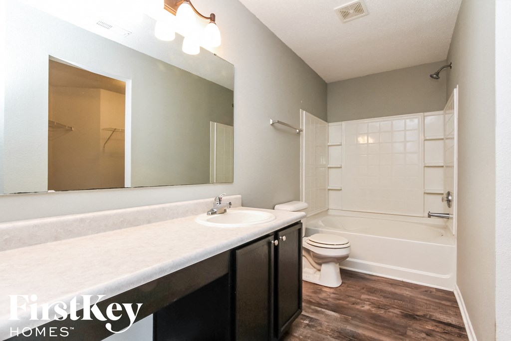 a bathroom with a sink and a toilet and a bath tub