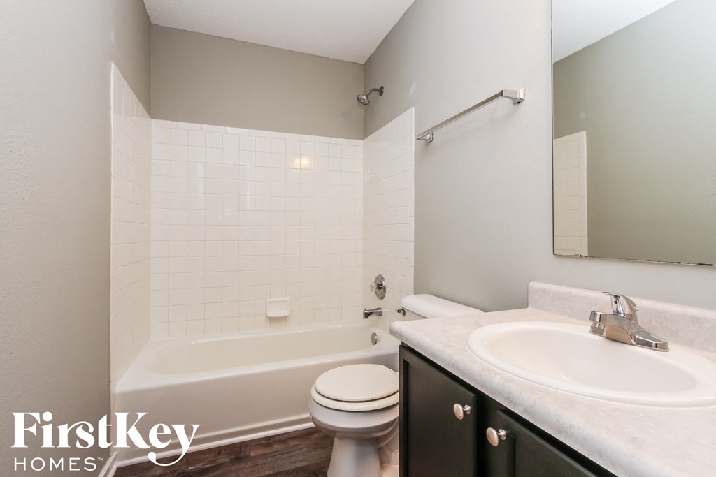 a bathroom with a sink and a toilet and a bath tub