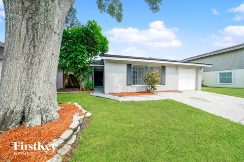 a white house with a large tree in front of it