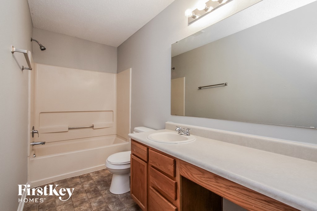 a bathroom with a sink and a toilet and a bath tub