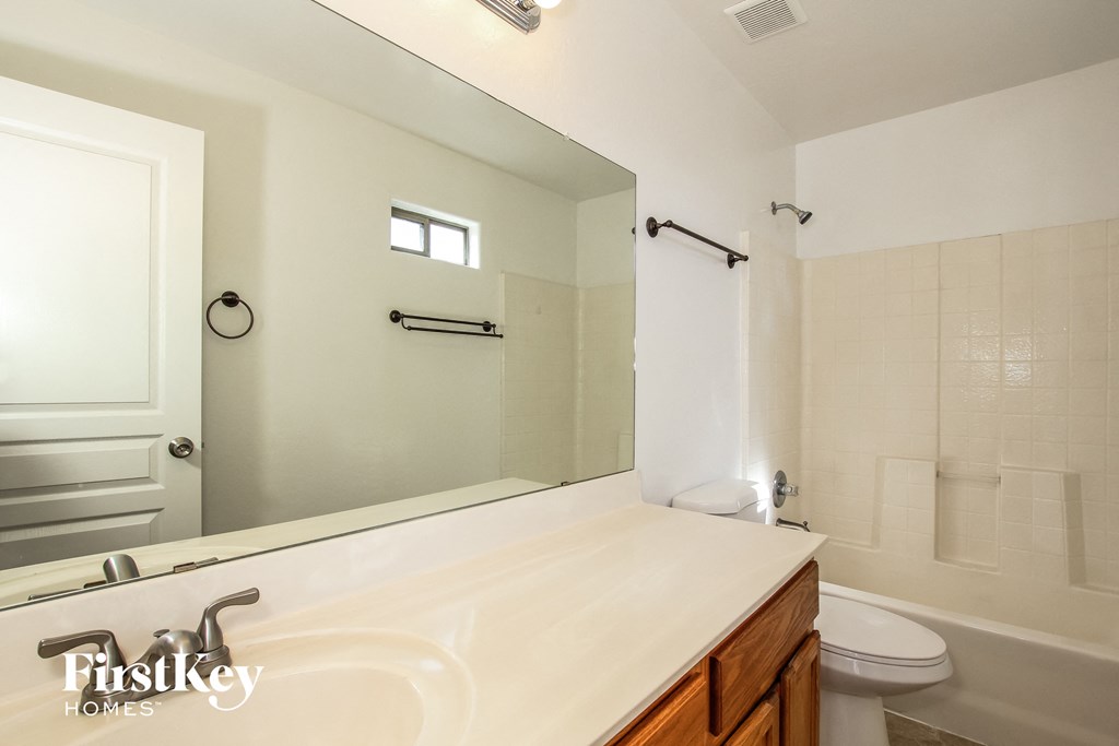 a bathroom with a sink and a toilet and a mirror