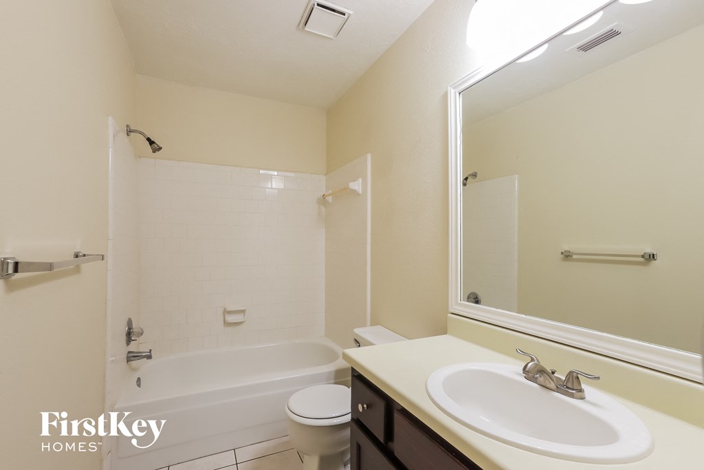 a bathroom with a sink and a toilet and a bath tub