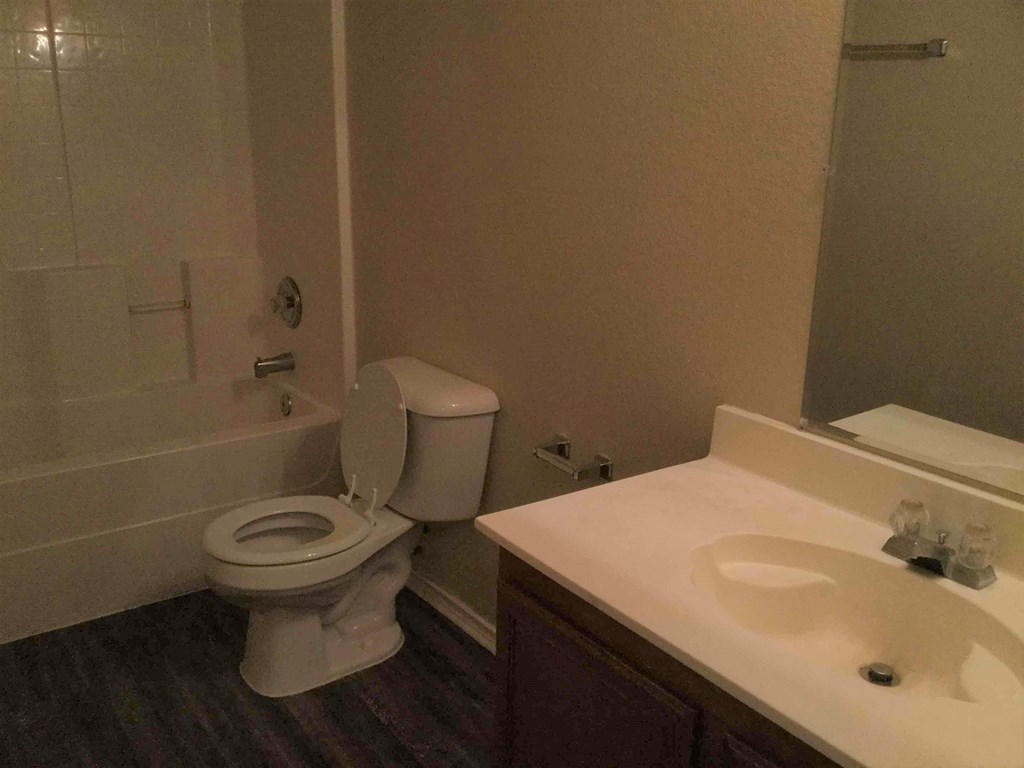 a bathroom with a toilet and a sink and a tub