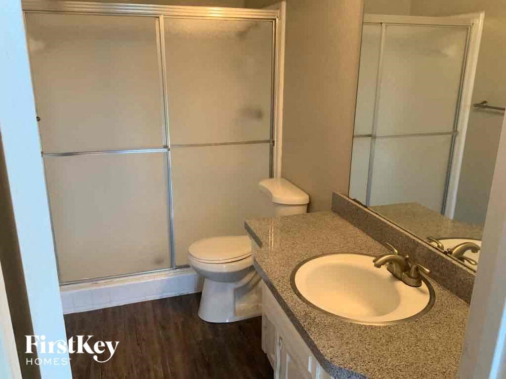 a bathroom with a sink and a toilet and a shower