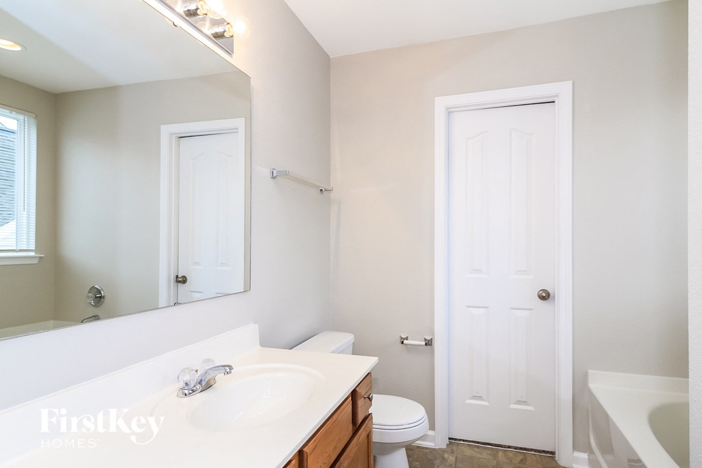 a bathroom with a sink and a toilet and a mirror