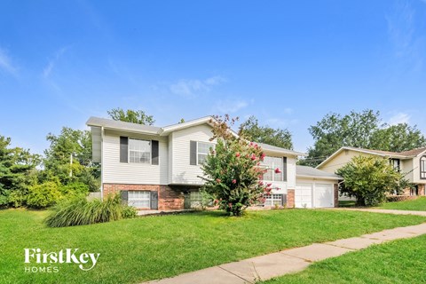 A house with a lawn and a tree in front of it.