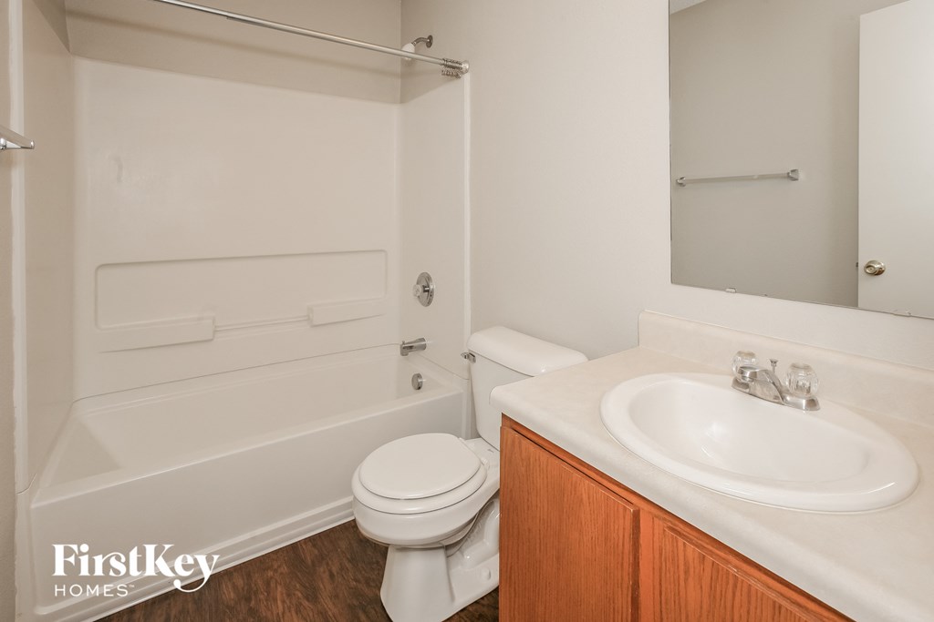 a bathroom with a sink and a toilet and a bath tub